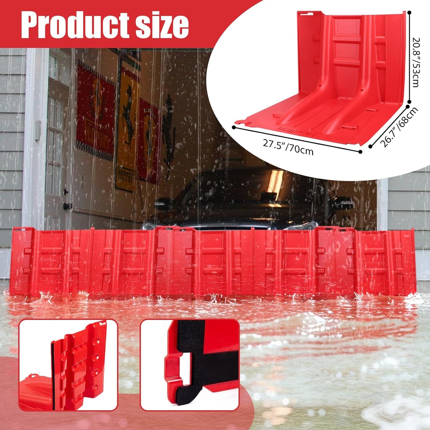Flood Prevention Barrier, ABS L-Type Baffle Water Barrier Reusable, Door Flood Barriers for Home, Removable Combined for Garage Doors, Warehouses, Basements and School (13pcs)