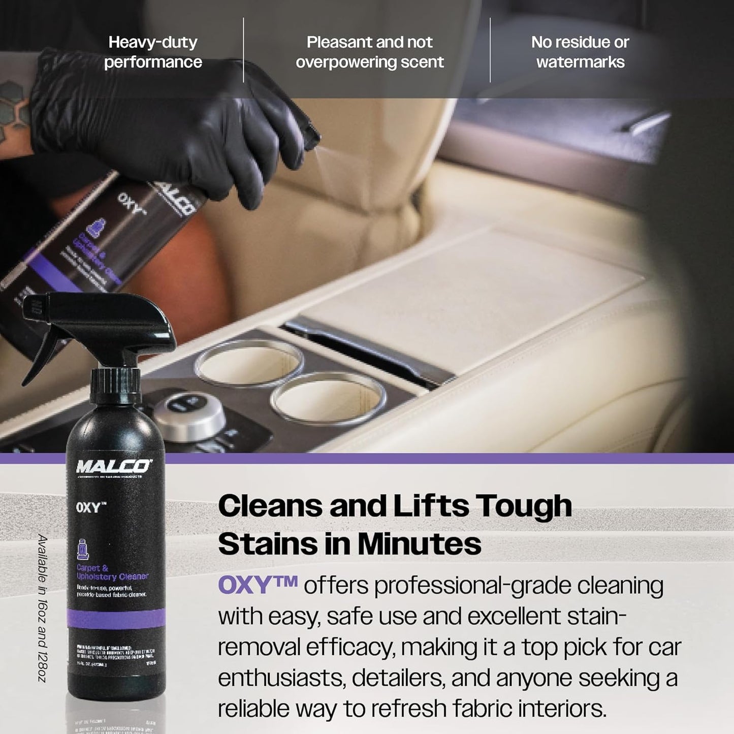 Malco OXY Carpet & Upholstery Cleaner - Stain Remover Spray for Car Interior Fabric/Cleans the Toughest Vehicle Stains/Deep Cleaning Liquid Formula / 16 Oz. (127816)