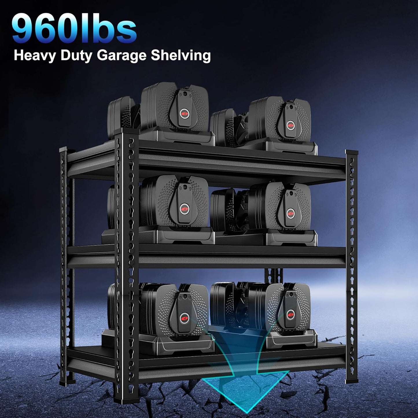 Adjustable Garage Storage Shelves, 35.4''W Garage Shelving Heavy Duty Loads 960LBS, Metal Industrial Utility Shelf for Warehouse, Kitchen, Laundry Room,35.4" W x 15.7" D x 33" H,Black