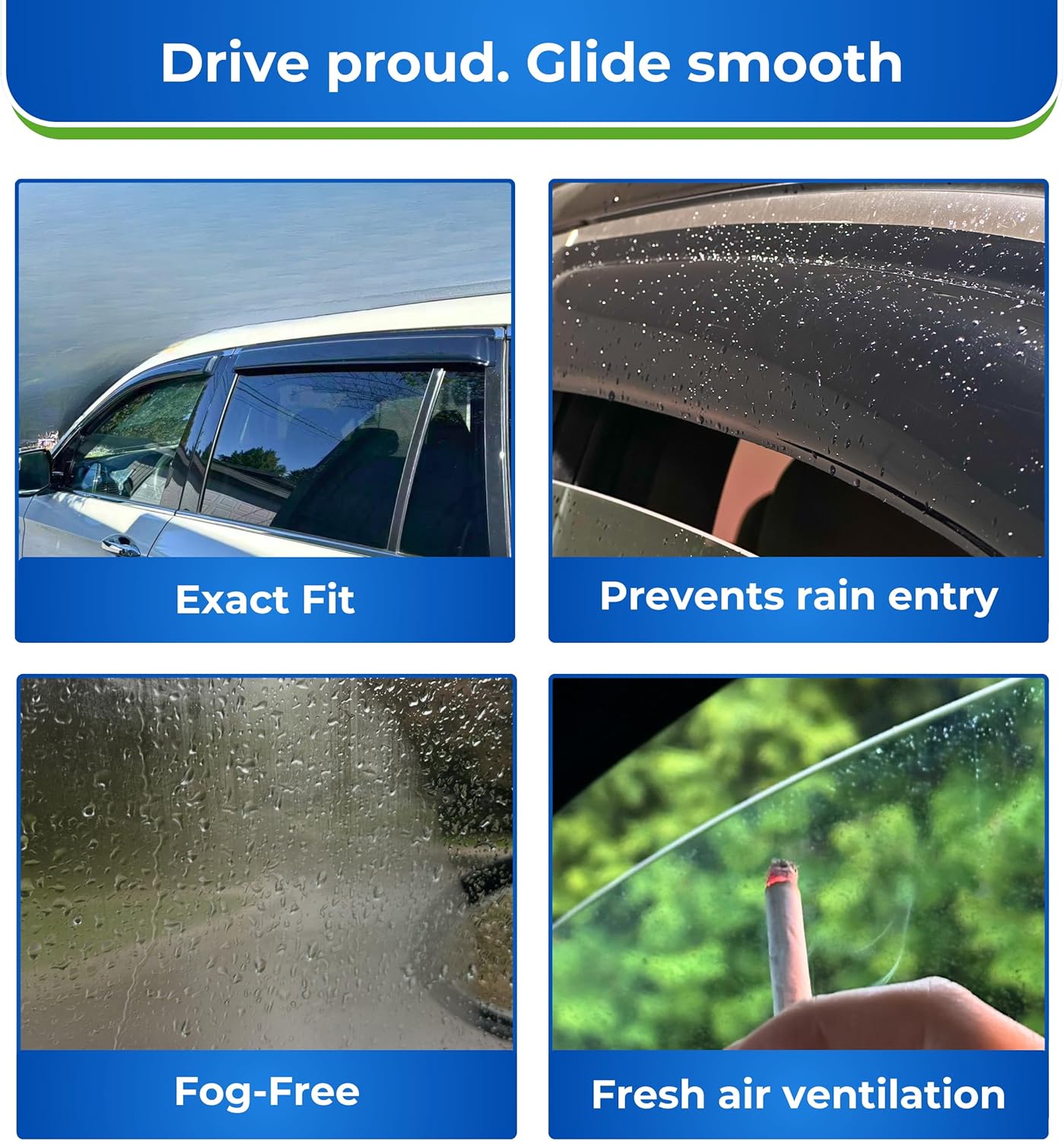 KPY Window Visor Compatible with Ford Mustang Coupe 2015-2023, 2PC Rain Guard Side Window Vent Deflectors Tape-On Style, 2015 2016 2017 2018 2019 2020 2021 2022 2023