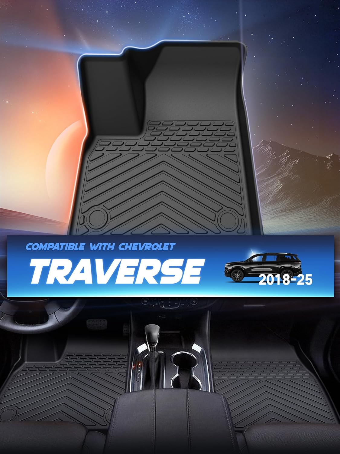 Car Floor Mats for Chevrolet Chevy Traverse 2018-2024 2025 Accessories,TPE All Weather Protection Floor Mats,Only 7 Seaters Custom Fit 3 Rows Car Floor Liners Set,Heavy Duty Accessories,Black