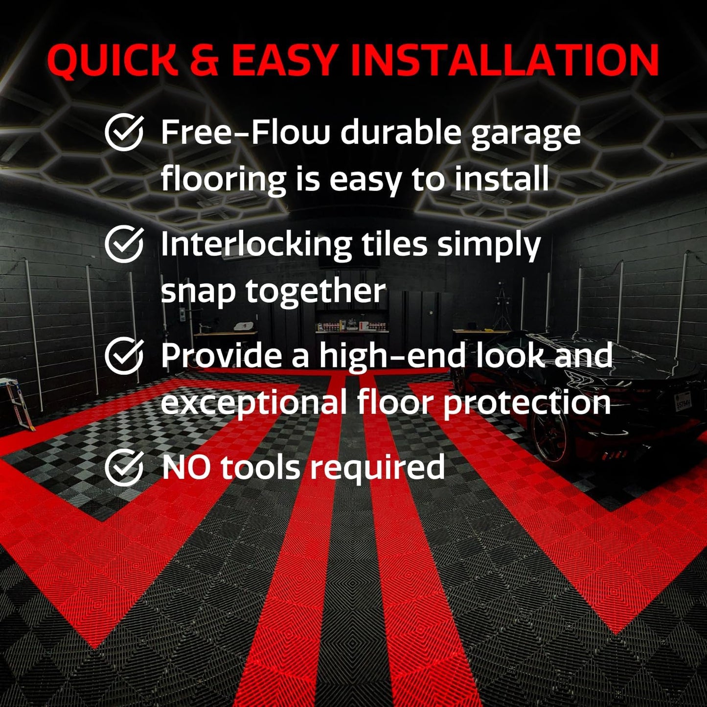 Big Floors RaceDeck Free-Flow Interlocking Garage Flooring Tiles, Non-Slip, Self-Draining, Heavy-Duty, High-Impact Copolymer, Easy Install (Graphite, 48 Pack of 12 x 12" Tiles)