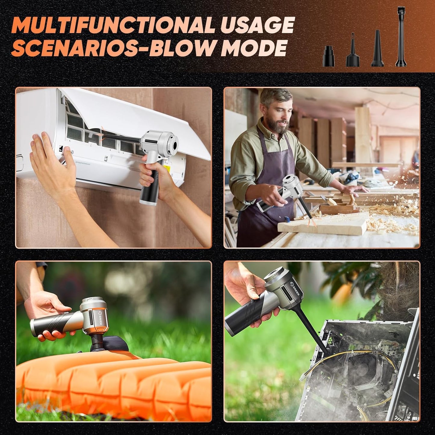 Saker Portable Handheld Vacuum Cordless Portable 17000PA Foldable Car Vacuum Cleaner Mini Dust Blower with Brushless Motor, Office Pet and Home Cleaning HL133