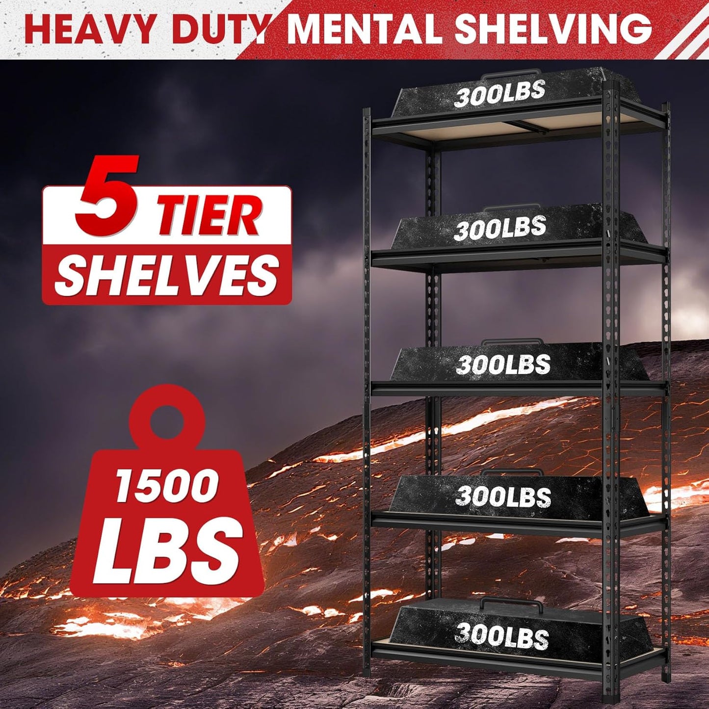 2 Pack 5 Tier Garage Shelving Unit, 72" H x 35.55" W x 16" D Metal Storage Shelves Heavy Duty, Adjustable Garage Storage Utility Rack for Kitchen Pantry Basement Bathroom Closet