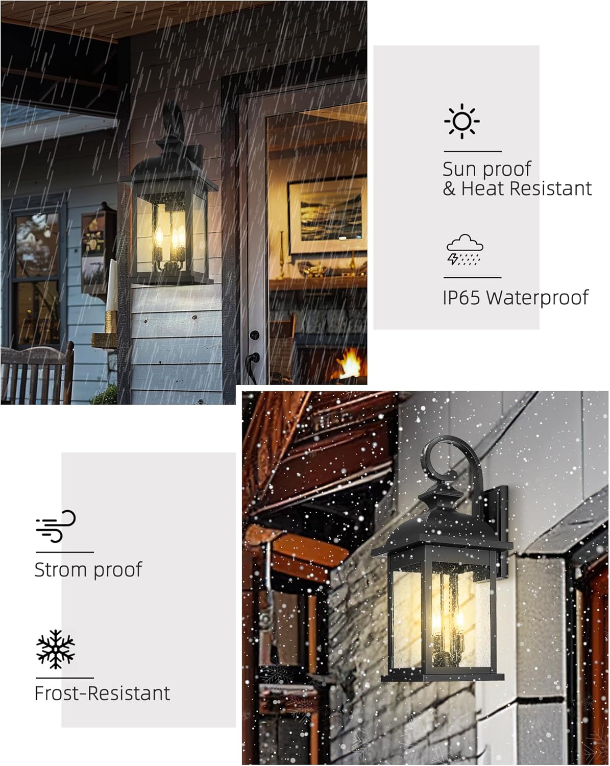 FEMILA 26" Outdoor Wall Light, Large Exterior Wall Light Fixtures, 3 Light Outdoor Wall Lantern Porch Lights for Entryway, Patio, Garage, Doorway, Matte Black Finish, E12 Base, 4FD54B-L BK