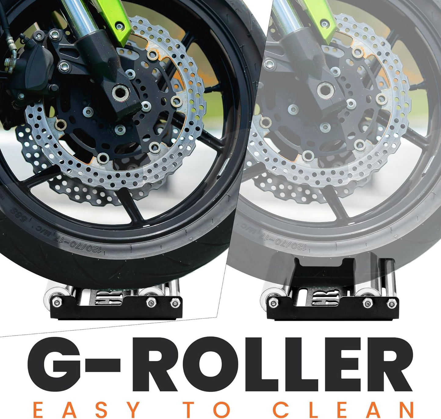 GRAND PITSTOP Motorcycle Roller Wheel Cleaning Stand - Paddock Stand Replacement - Wheel Roller Stand with Ramp Support for tire Cleaning & Chain Lubrication (Black Roller Medium)