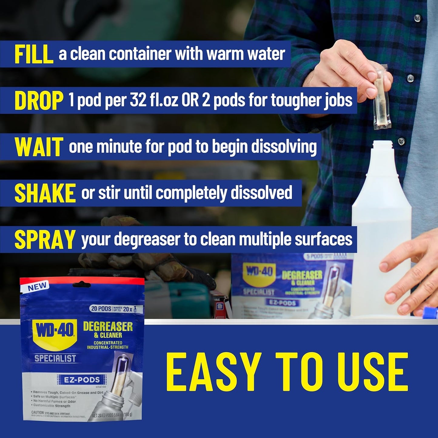 WD-40 Specialist Degreaser and Cleaner EZ-PODS, Customizable Industrial-Strength Concentrate, Multi-Surface Cleaning Solution, 1-Pack of 20 PODS