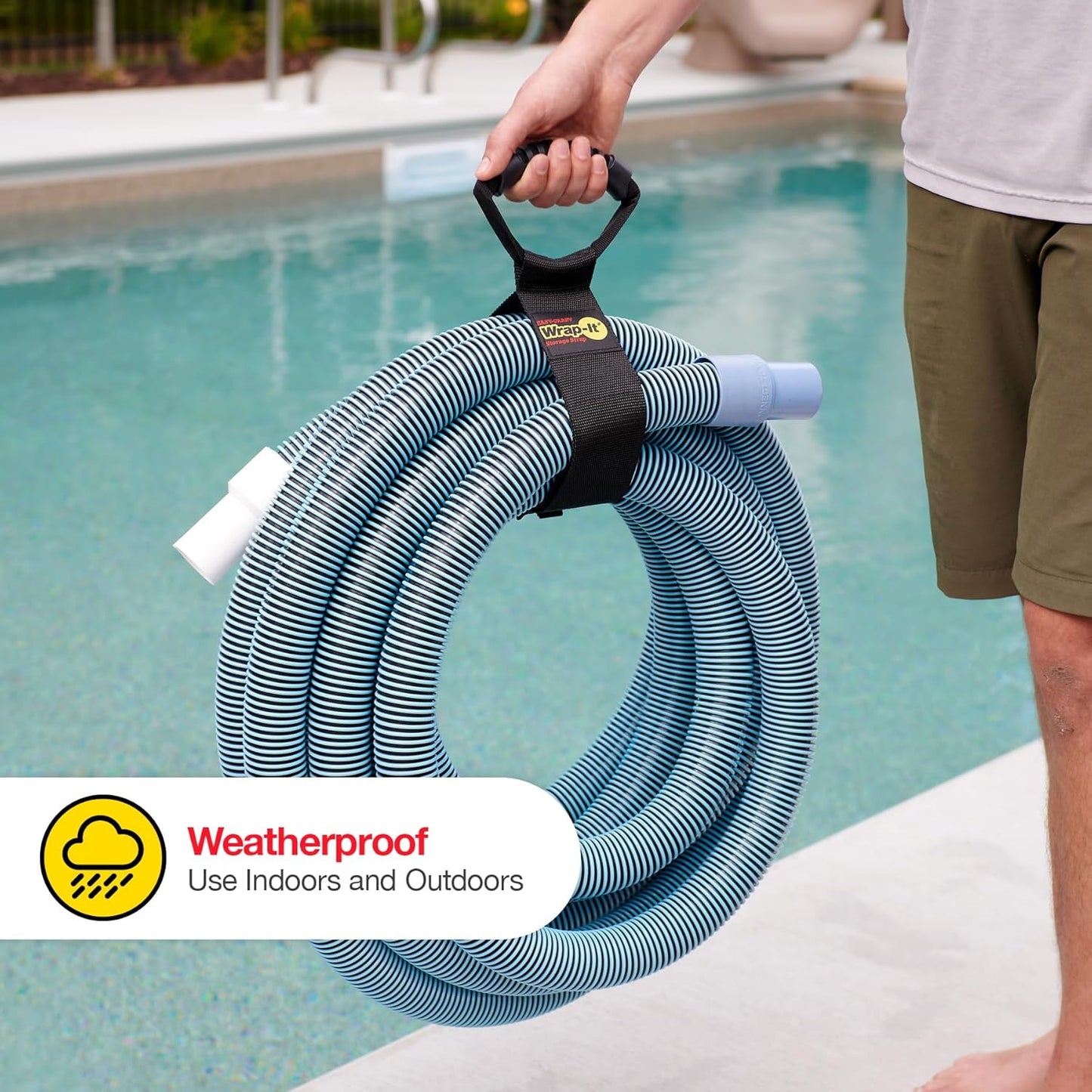 Wrap-It Storage Easy-Carry Straps - Assorted 3-Pack Black – Hook and Loop Straps with a Carrying Handle for Garden Hose, Extension Cord, Cable, Garage, Boat, RV Accessories Organization