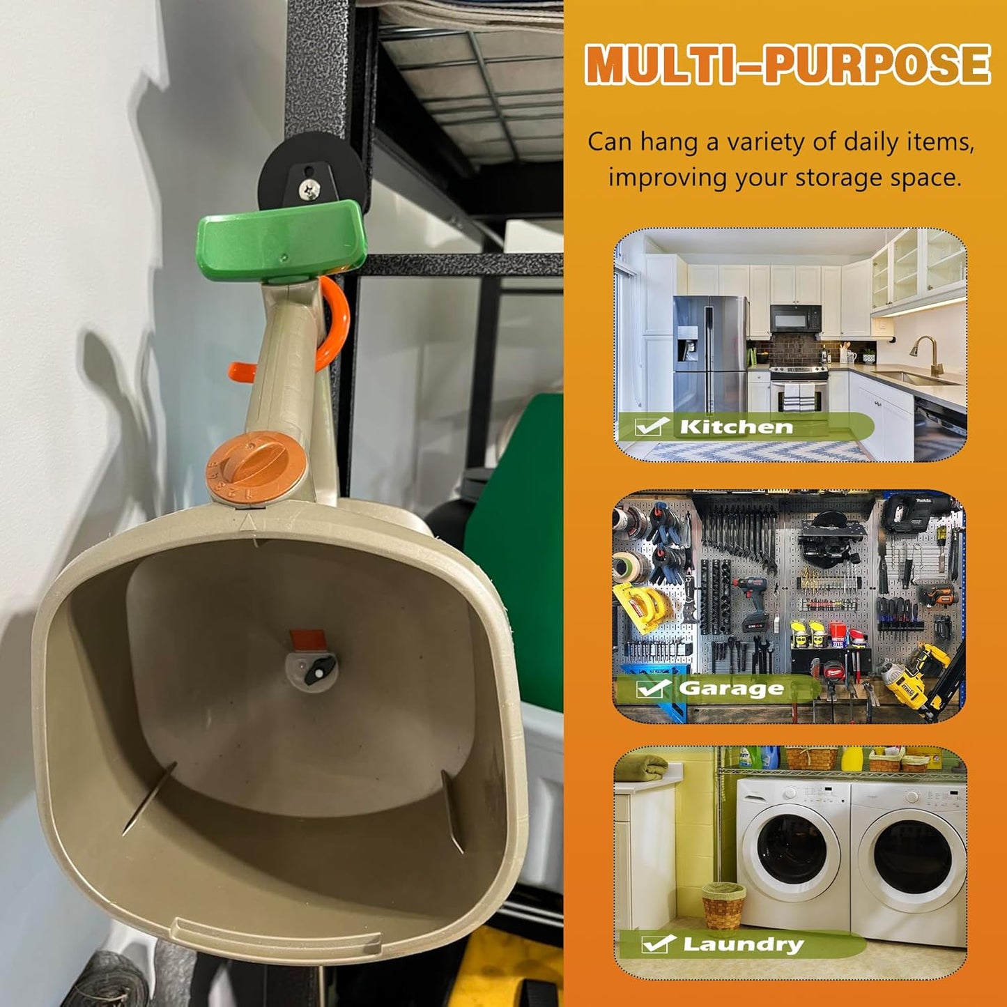 ULIBERMAGNET Magnetic Mop Broom Holder,Heavy Duty Movable Magnetic Tools Holder,Anti-Slip Strong Metal Hooks Mop Shovel Hanger for Garage, Kitchen, Laundry, Garden(2 Pack/Orange)