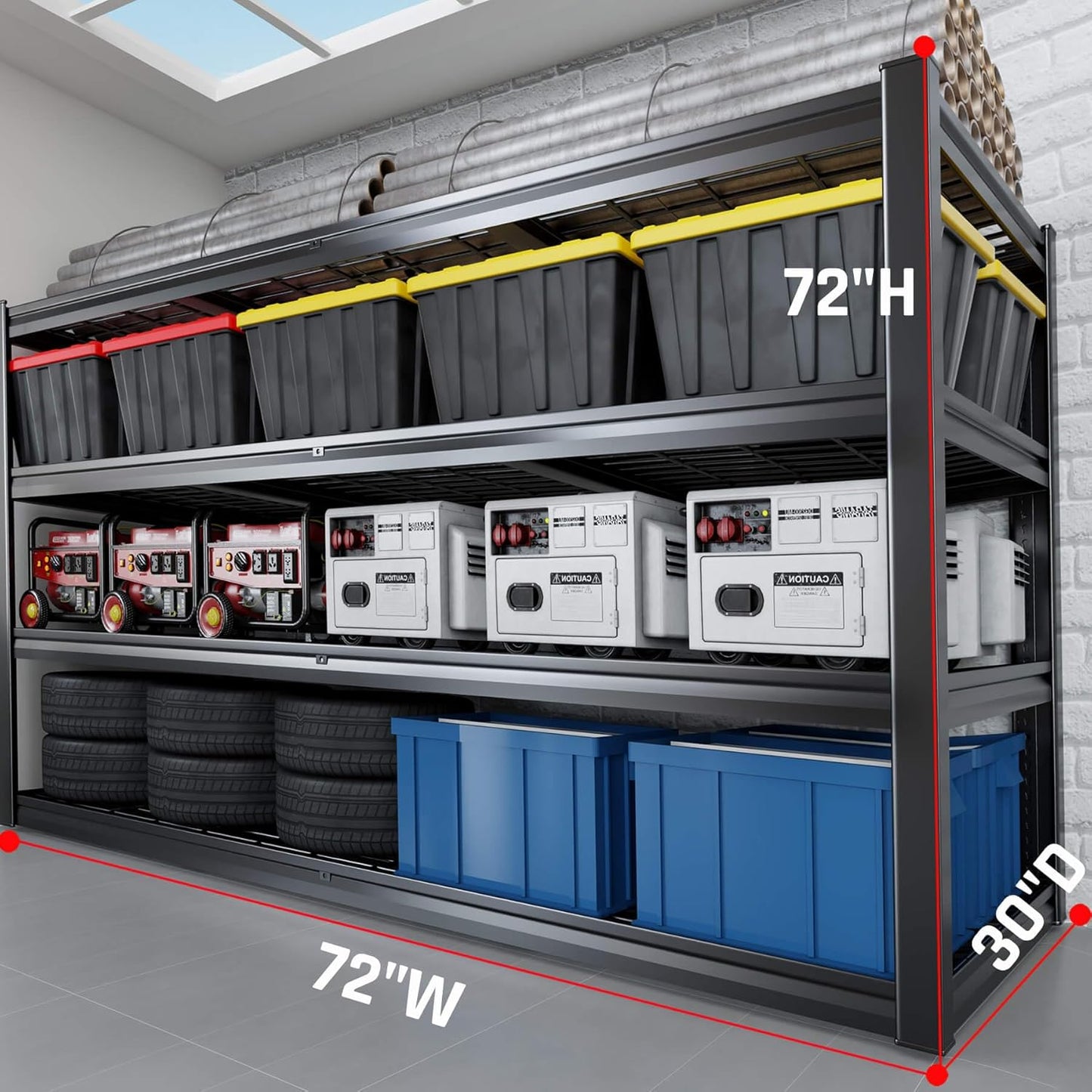 72" W Storage Shelves Heavy Duty Garage Shelving 30" D Metal Shelving Unit, 4 Tier Adjustable Shelves, 5000LBS Steel Industrial Shelving for Basement Warehouse Commercial, 2 Pack