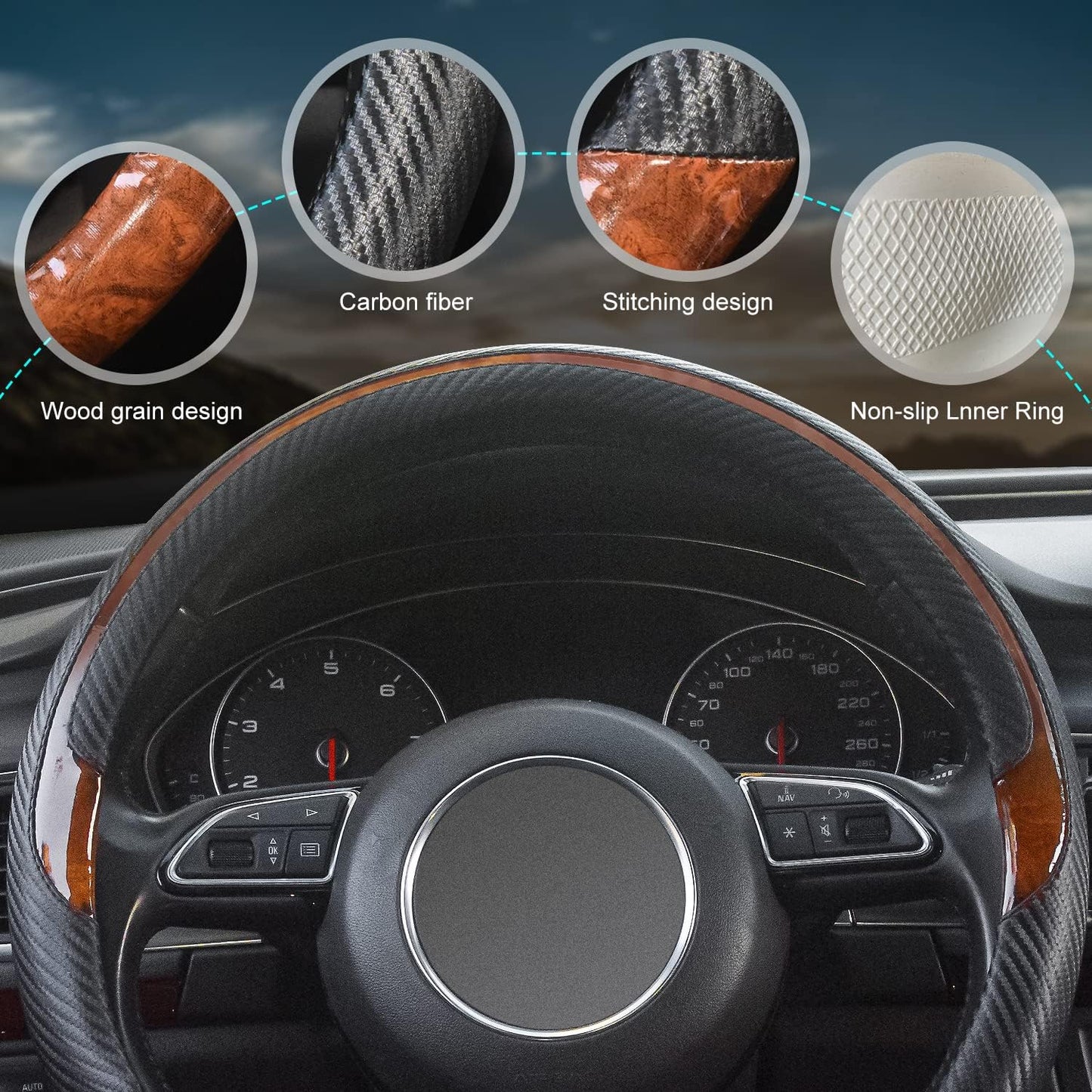 Xizopucy Wood Grain Steering Wheel Cover Black Universal Microfiber Leather, Suitable for 14 1/2-15 inch Comfortable Anti-Slip, Good Breathable and Odorless Car Steering Wheel Cover