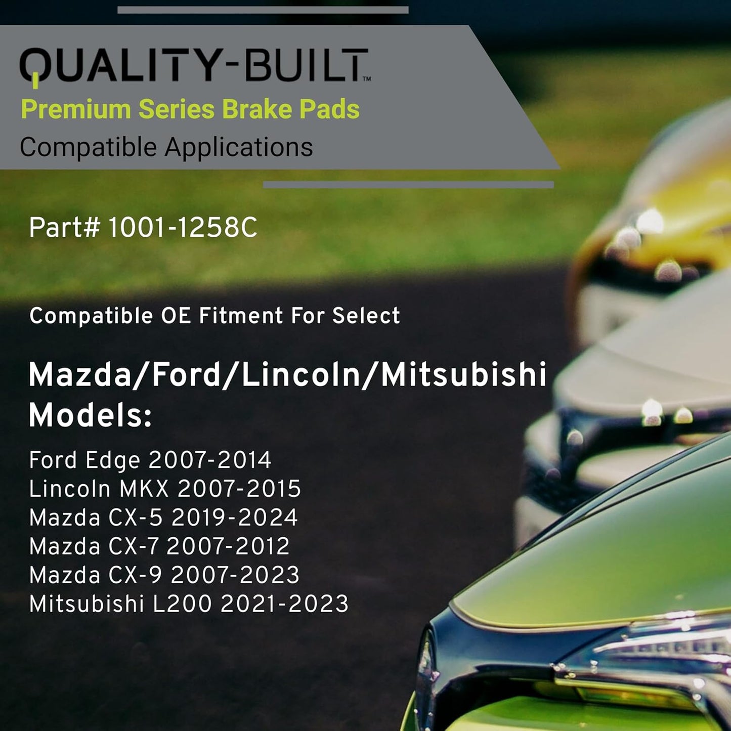 Premium Ceramic Front Brake Pads (1001-1258C) Compatible with Ford Edge 2014-2007, Lincoln MKX 2015-2007, Mazda CX-5 2024-2019, CX-7 2012-2007, CX-9 2023-2007, Mitsubishi L200 2023-2021