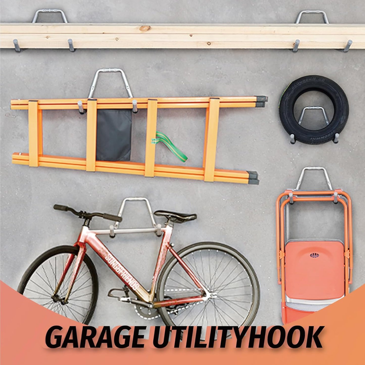 HUHOLE Garage Jumbo Utility Hanger, U Shape Tool Bracket for Garage Wall - 100lbs Load-Bearing, Protective Foam & Cap, Rust-Resistant, Scratch-Proof for Homeowners, DIY Enthusiasts, Contractors