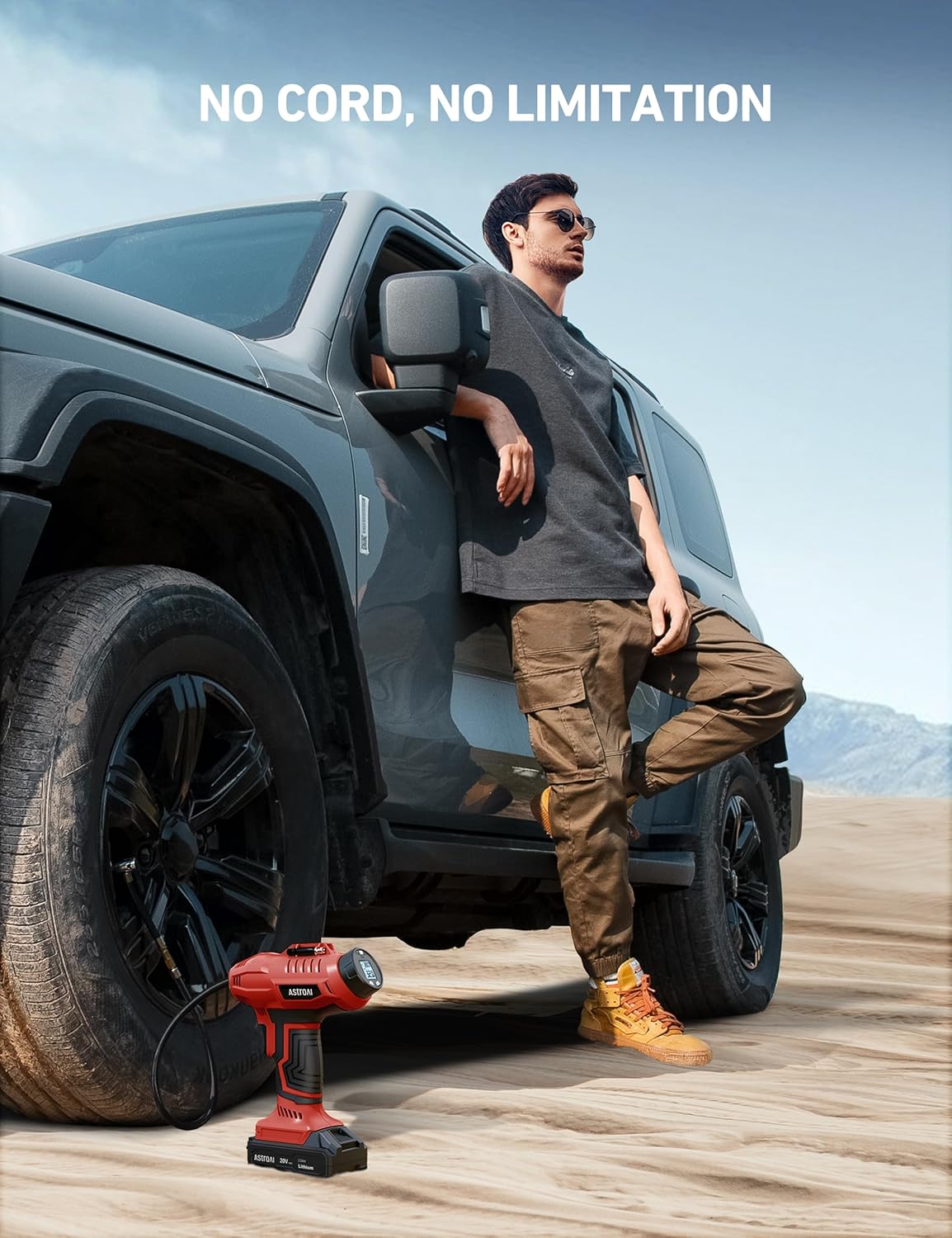 AstroAI C2 Cordless Tire Inflator Air Compressor 20V Rechargeable Battery Powered 160PSI Portable Air Pump with 12V Car Power Adapter Digital Pressure Gauge for Cars Motorcycles JY16P160-18 Red