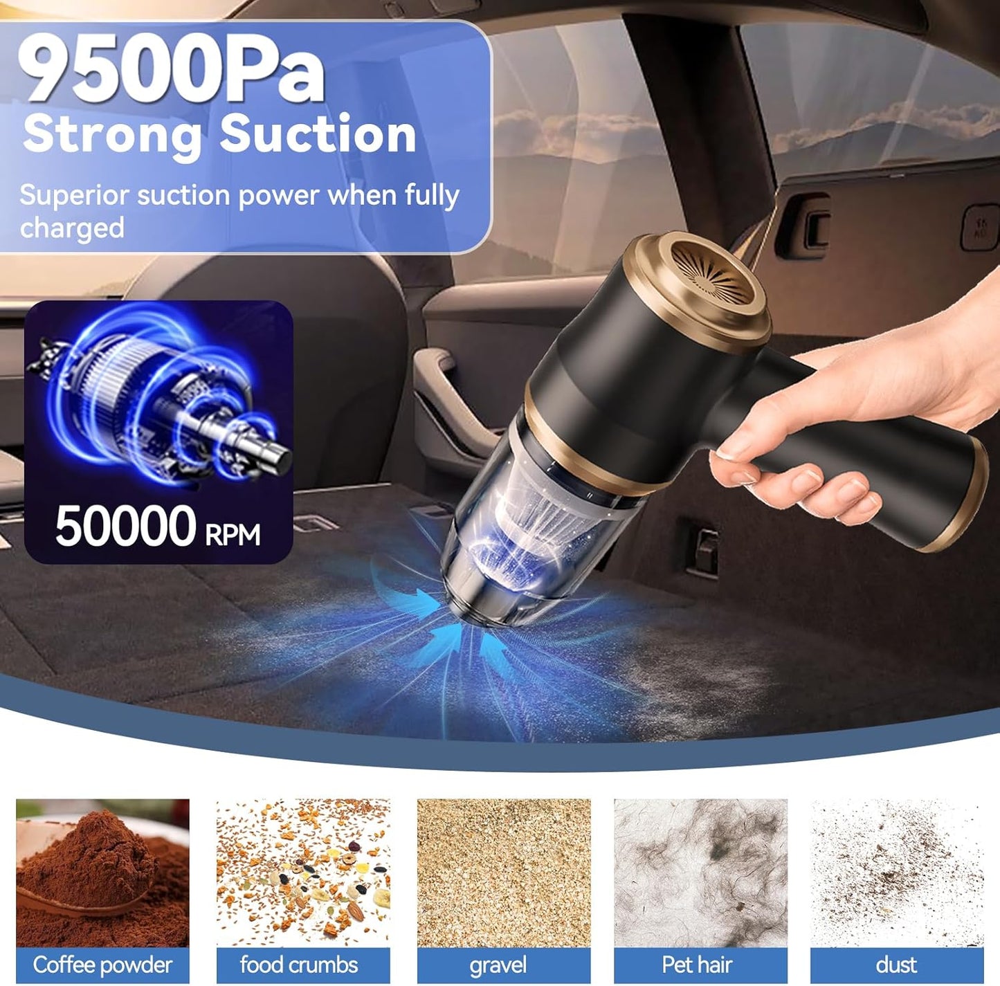 Mini Car Vacuum Portable Cordless Handheld Vacuum Cleaner and Air Duster 2 in 1 with Multi-Nozzles for Car, Computer, Sofa, Office, Pet, Home