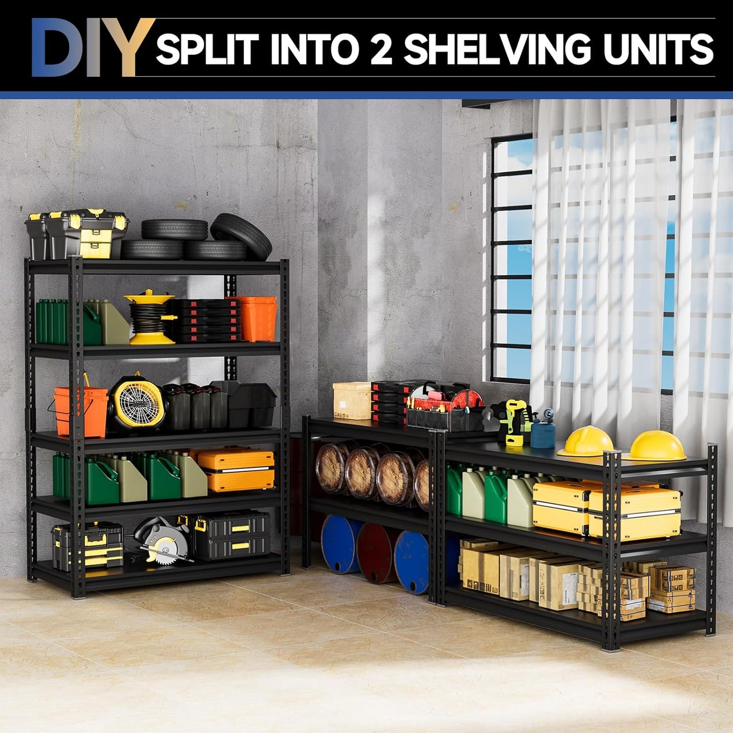 5-Tier 35" W X 18" D X 72" H Garage Shelving 2500LBS Heavy Duty Shelving Adjustable Garage Storage Shelves Metal Shelving Unit Storage Shelf Industrial Basement Storage Racks Utility Shelf