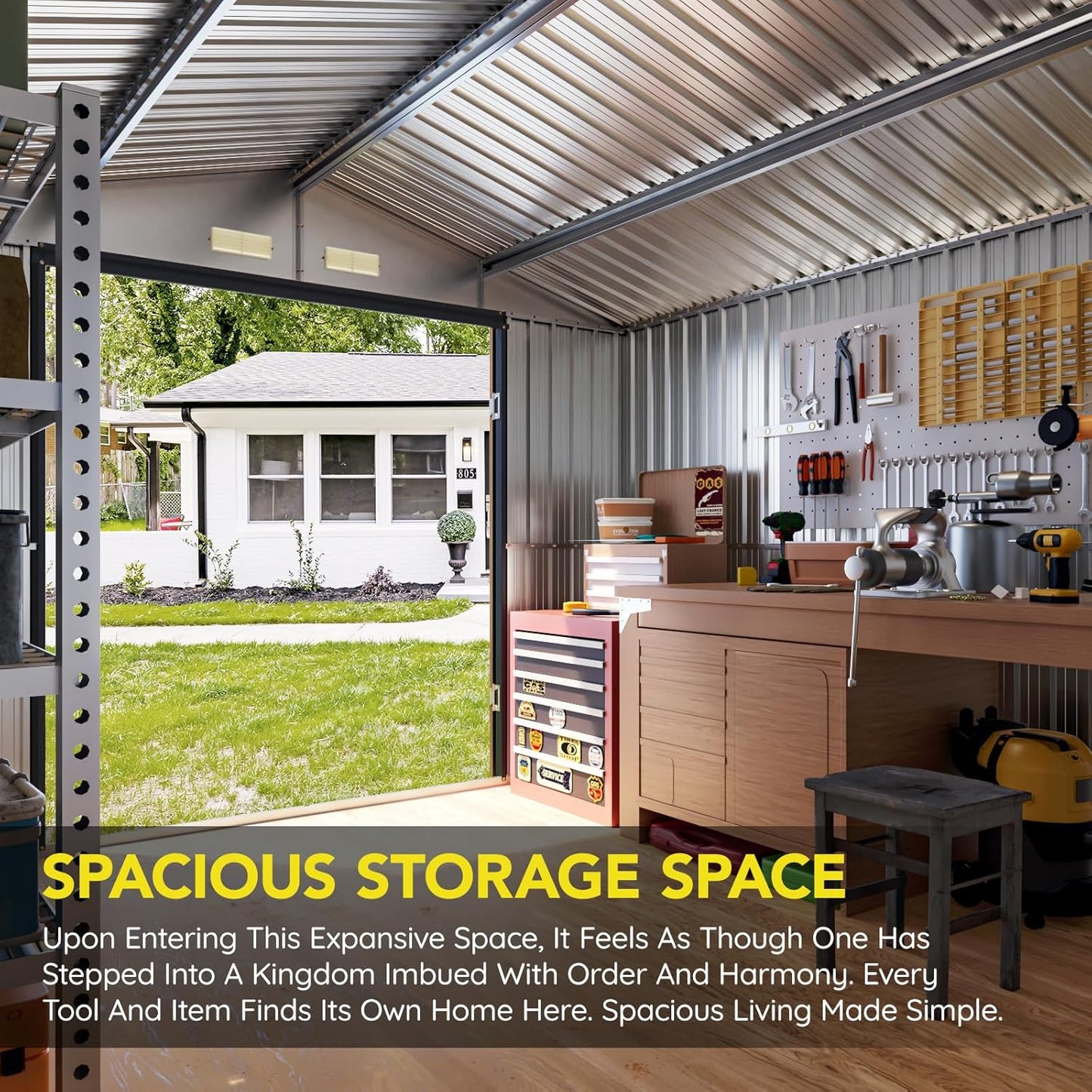 10x10 FT Outdoor Metal Storage Shed, Double Swing Doors, 2 Clear Windows,Tool Shed for Garden, Patio, Backyard Brown