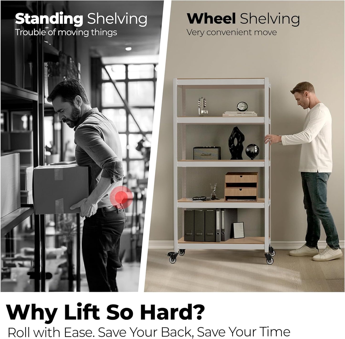 HOMEDANT House White 5-Tier Metal Rolling Cart Shelf Rack Casters Heavy Duty Wheel Shelving Unit Adjustable Utility Storage Shelves Organizer Shelf Kitchen Garage 24.4" W x 16.5" D x 62.2" H 1Pack