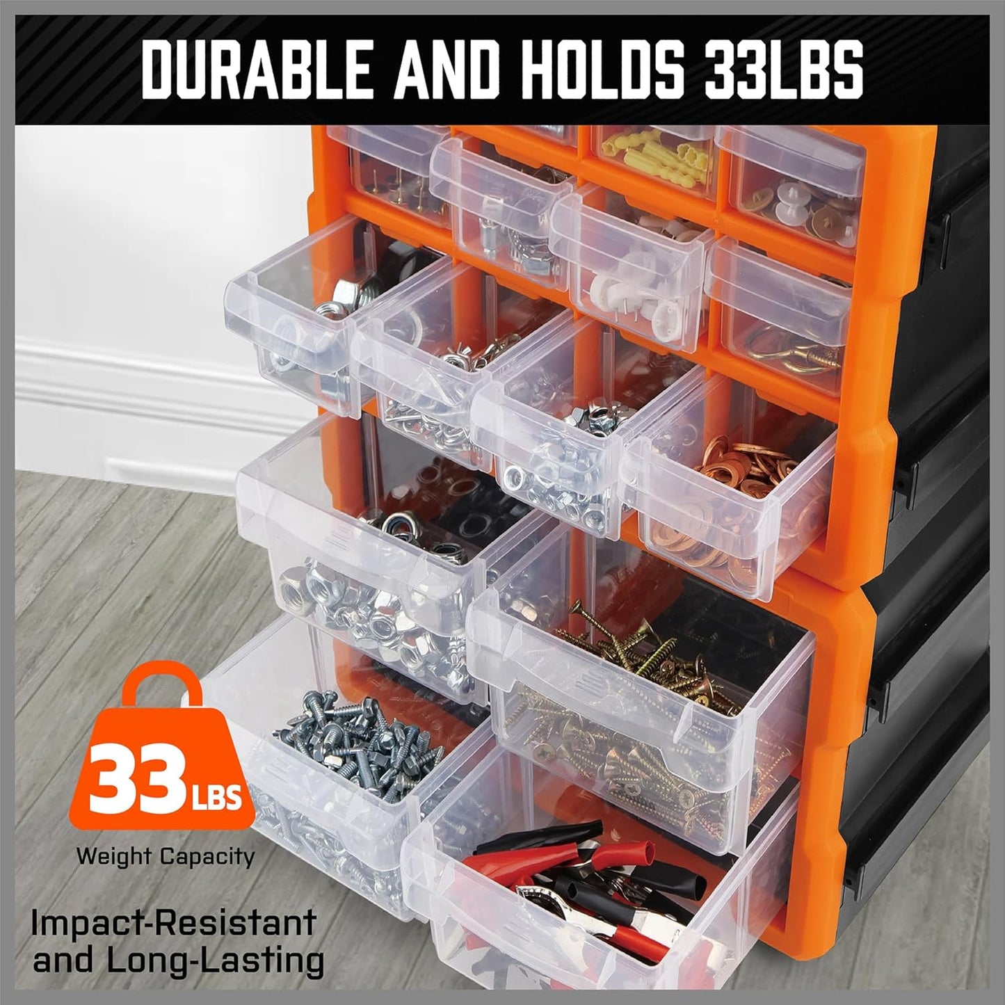 HORUSDY 16-Drawer Storage Cabinet, Wall Mountable Parts Organizer for Hardware, Tools, Screws, Beads, Crafts, Garage, and Office Storage, Customizable Dividable Drawers, Heavy-Duty & Durable