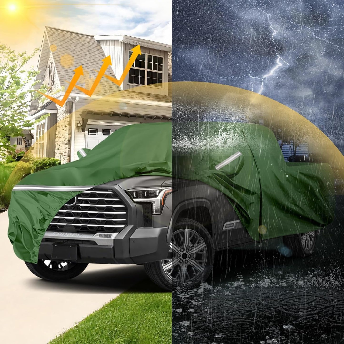 BOSSTONE Car Cover Custom Fit for Toyota Tundra Truck 1999-2021 Double Cab, Waterproof All Weather for Automobiles Full Exterior Cover Rain Sun Snow Protector with Door Zipper (Green)