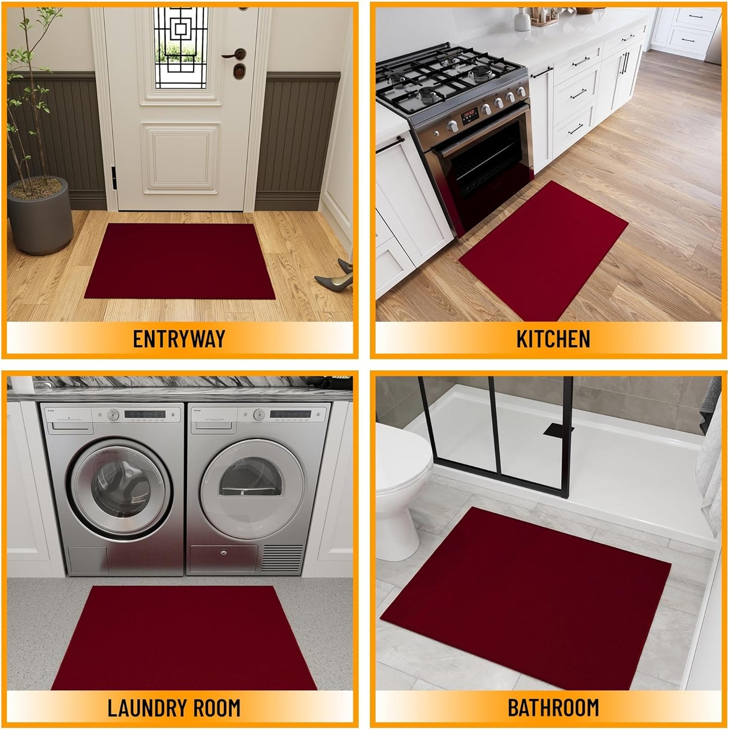 Ottomanson Rugs for Entryway 2'3" x 3' Non Slip Solid Small Area Rugs Durable Front Door Mat Rug Stain Resistant Entrance Rugs for Bathroom Kitchen Bedroom & Living Room, Red