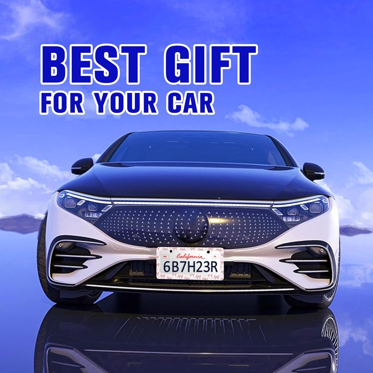 Pink Bow License Plate Frame Cute Bow License Plate Holders Funny Stainless Steel Auto Accessory Bracket 2 Hole with Screws Universal Us Car License Plate Frames 6x12 Inch for Women Men