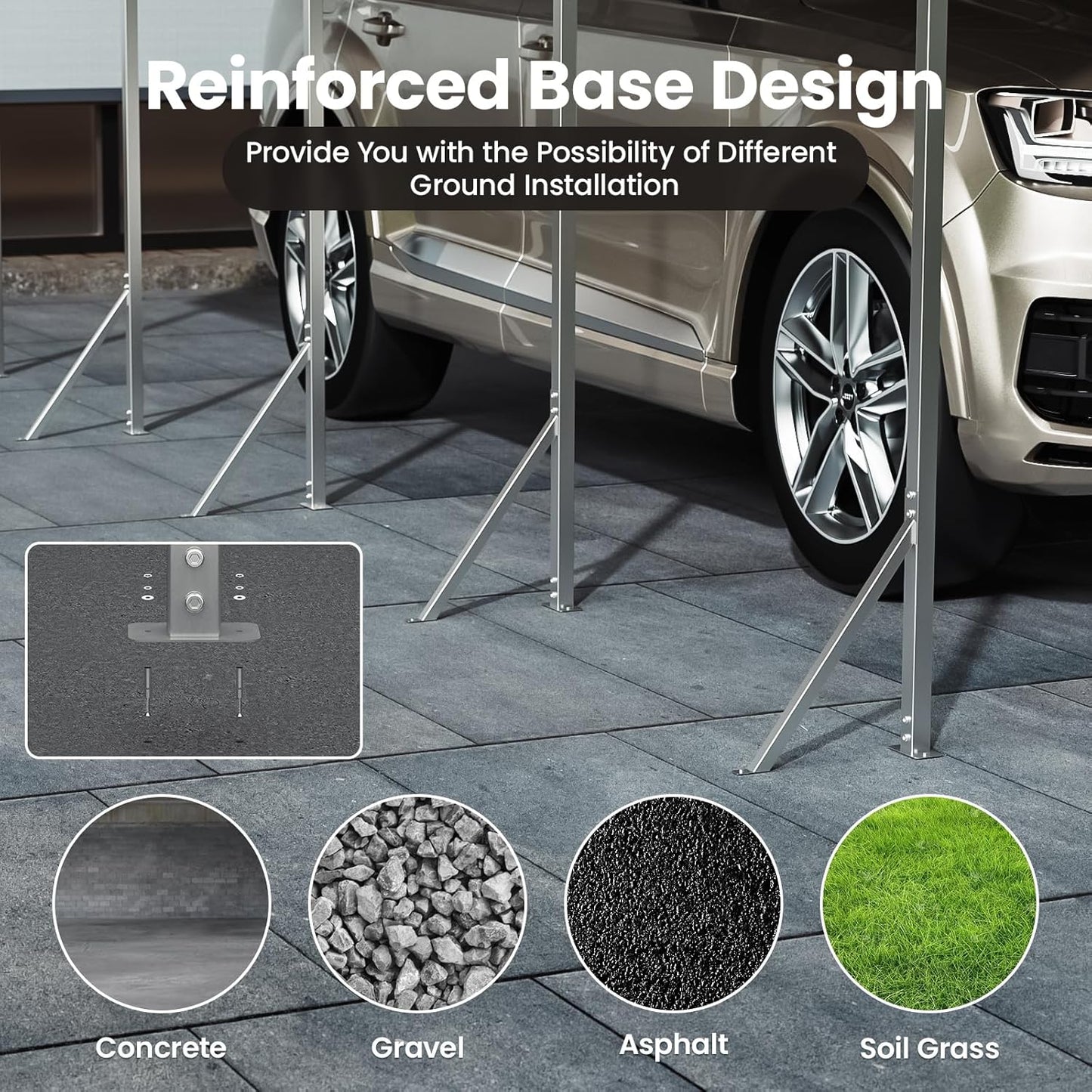 10x15ft Heavy Duty Metal Carport – Outdoor Galvanized Garage, Sturdy Structure, All-Weather Protection, Easy Assembly for Cars, Trucks, Boats, Tractors, and Outdoor Storage (Grey, 10x15FT)