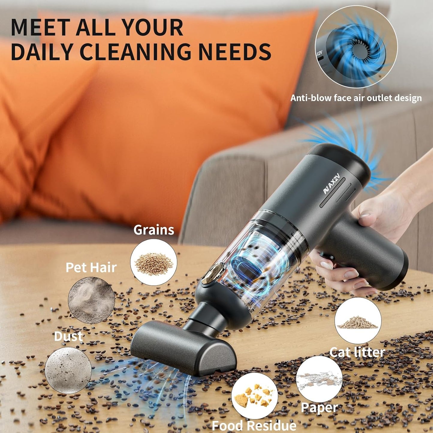 2-in-1 Car Vacuum&Air Duster,80W/16kpa/12KRPM/30 Mins,High Powerful Dust Cleaner Portable Cordless Vacuum Pro,Compressed Air Blower,Lightweight Rechargeable Handheld Mini Vacuum for Car/Home/Office