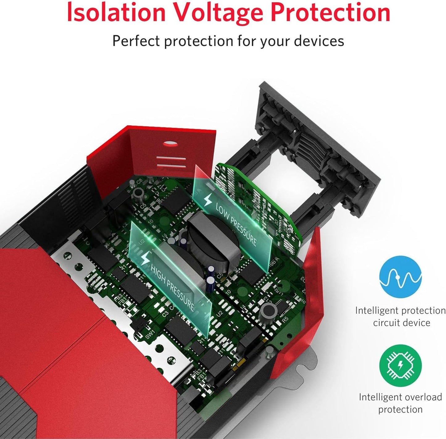 500 Watt Car Power Inverter DC 12V to AC 110V Car Plug Inverter Adapter Power Converter with 4 USB Charging Ports and 2 AC Outlets Car Charger