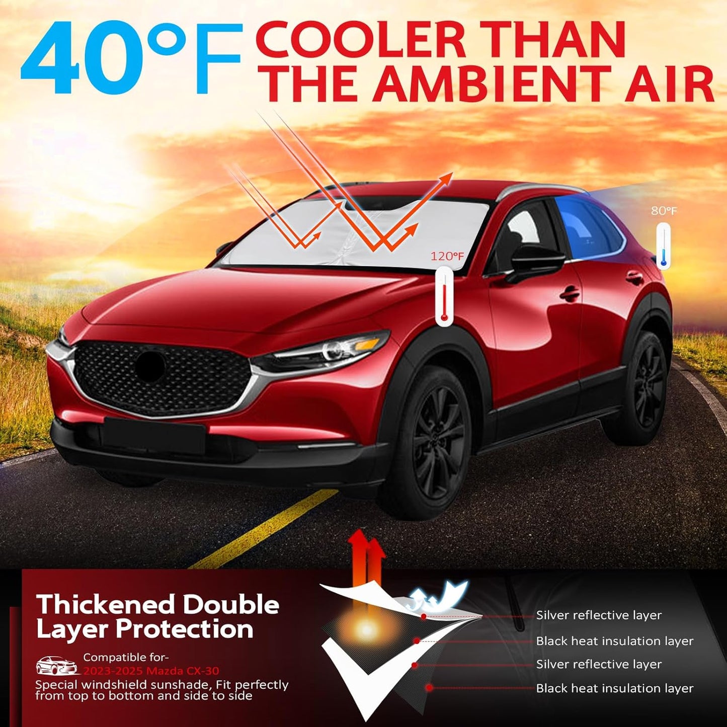 KAYZT Windshield Sun Shade for 2019-2025 2026 Mazda CX-30 CX30 Foldable Sunshade Front Window Custom Fit Car Accessories