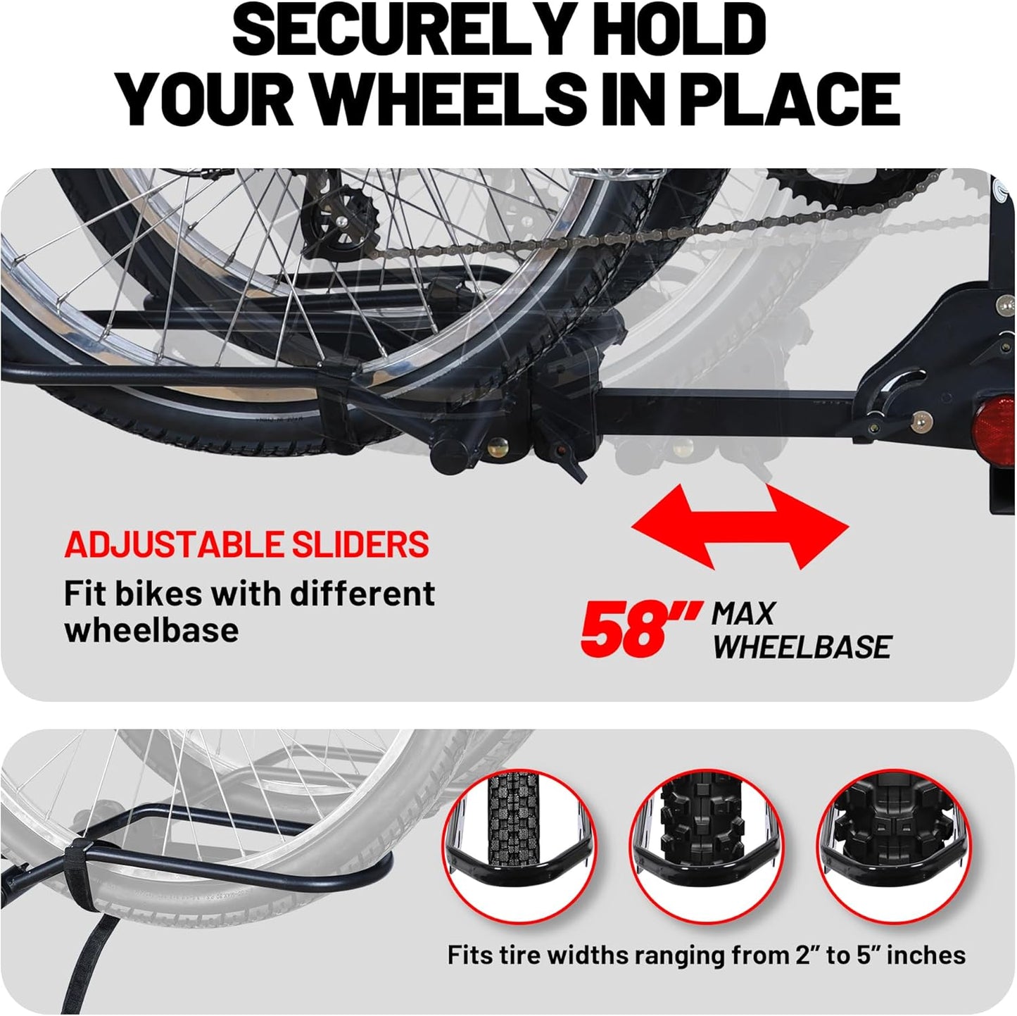 Young 200 lbs. 2 Bike Rack Hitch Mount Platform Style for Cars Trucks SUVs Minivans, fits MTB Gravel Road Bike with Up to 5-inch Fat Tire Carrier Rack - 2" Hitch Receiver