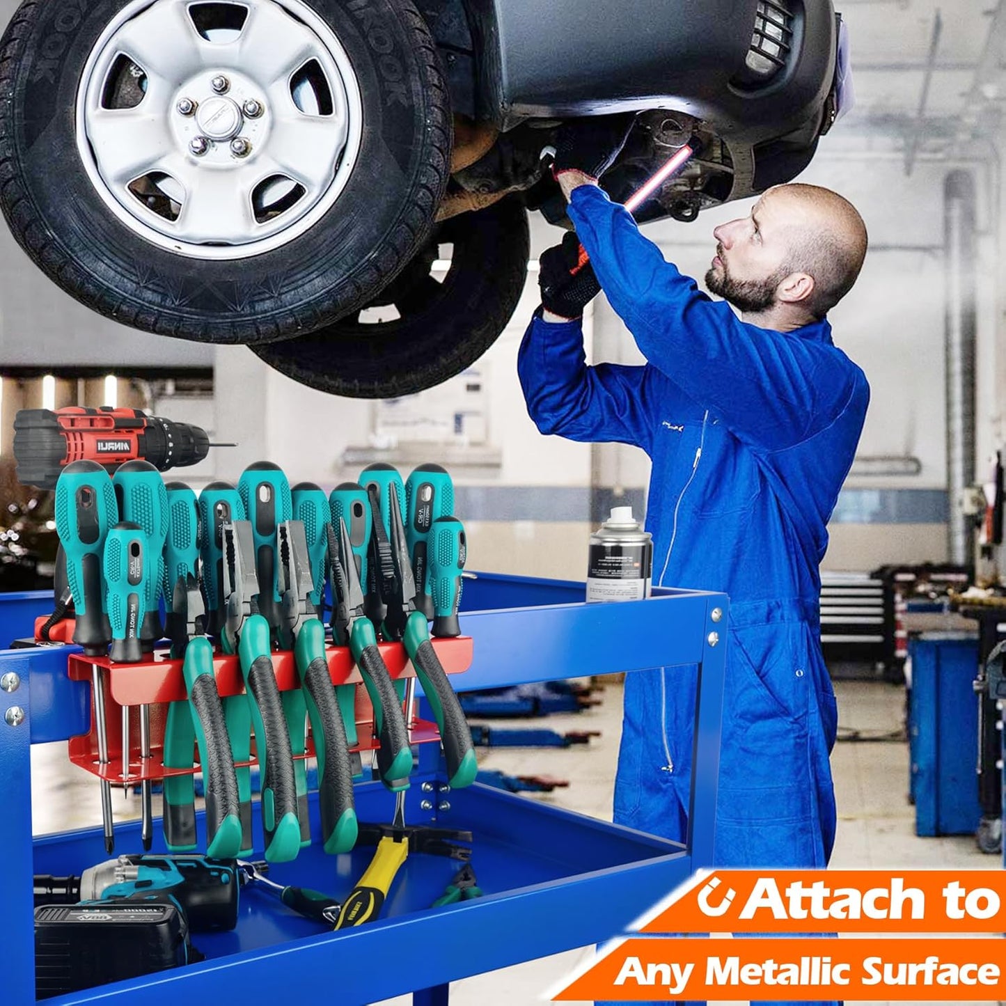 MUTUACTOR Magnetic Screwdriver Holder,Heavy Duty Magnetic Mount Red Screwdriver Organizer,Magnetic Tool Holder Durable Storage Holder for Screwdriver Plier Shear Tool Chest Cart Workbench,1PCS