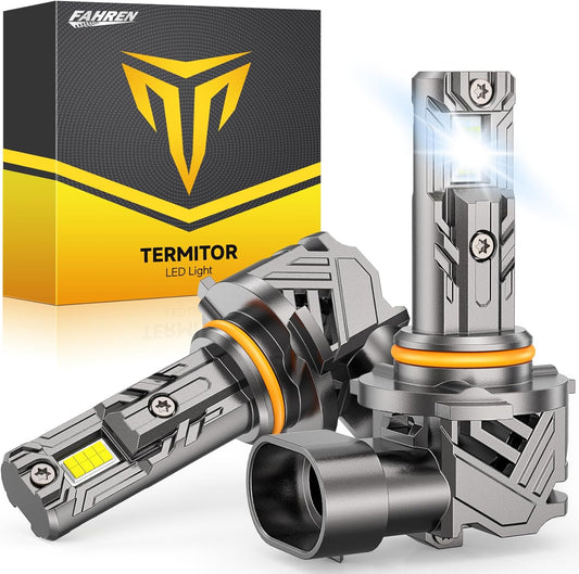 FAHREN 9012/HIR2 Bulb, 𝟓𝟎𝟎𝟎𝟎𝐋𝐌 𝟏𝟎𝐗 Light Bulbs, 6500K Cool White 1:1 Mini Size with Cooling Fan, 60000 Hours Lifespan 9012 Bulb, IP68 No Adapter Needed Plug And Play, Pack of 2