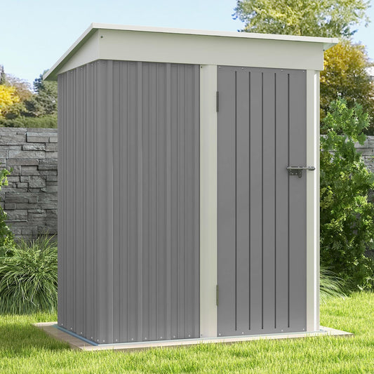 Patiowell 5x3 FT Outdoor Storage Shed, Garden Tool Shed with Sloping Roof and Lockable Door, Metal Shed for Backyard Garden Patio Lawn, Gray