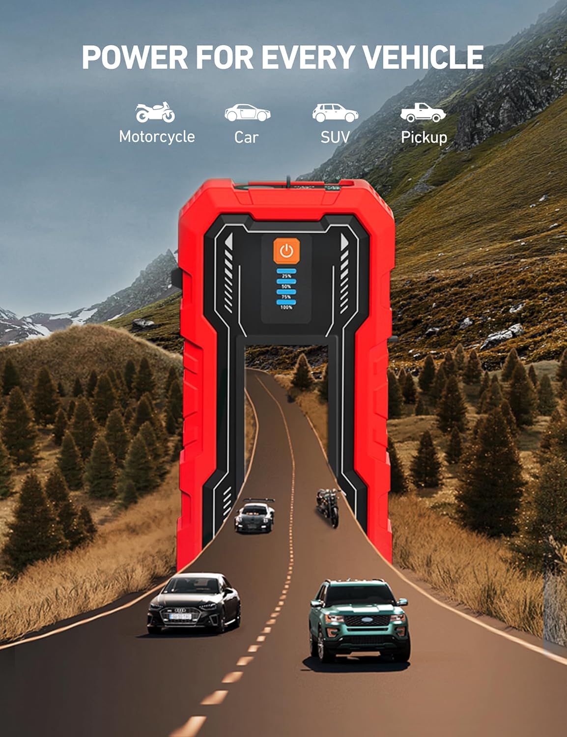 AstroAI S8 Pro Car Battery Jump Starter, 3000A Peak Jump Starter Battery Pack for Up to 9.0L Gas & 7.0L Diesel Engines, 12V Portable Jumper Box with 3 Modes Flashlight and Jumper Cables, Red