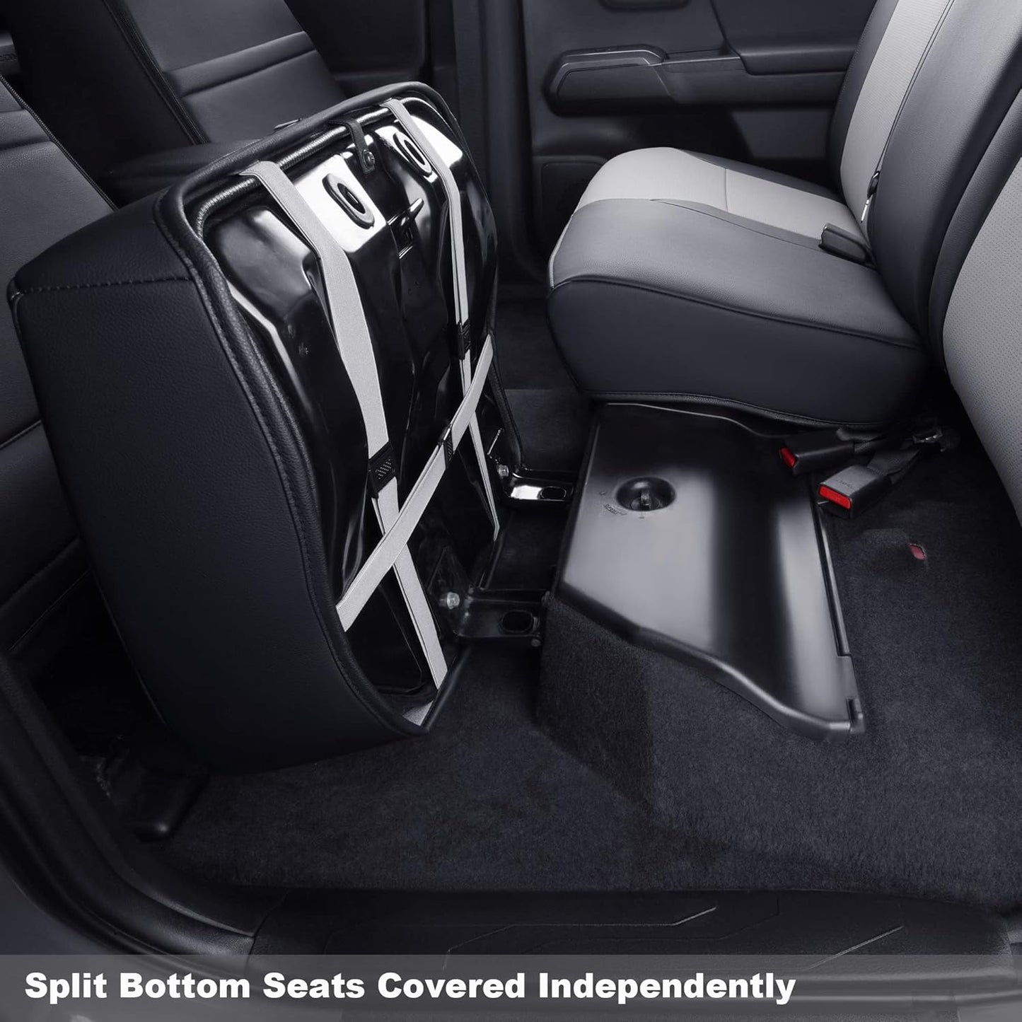 LUCKYMAN CLUB Tacoma Custom Fit Seat Covers for 2016-2023 Tacoma Crew Cab with Faux Leather (Black & Gray)