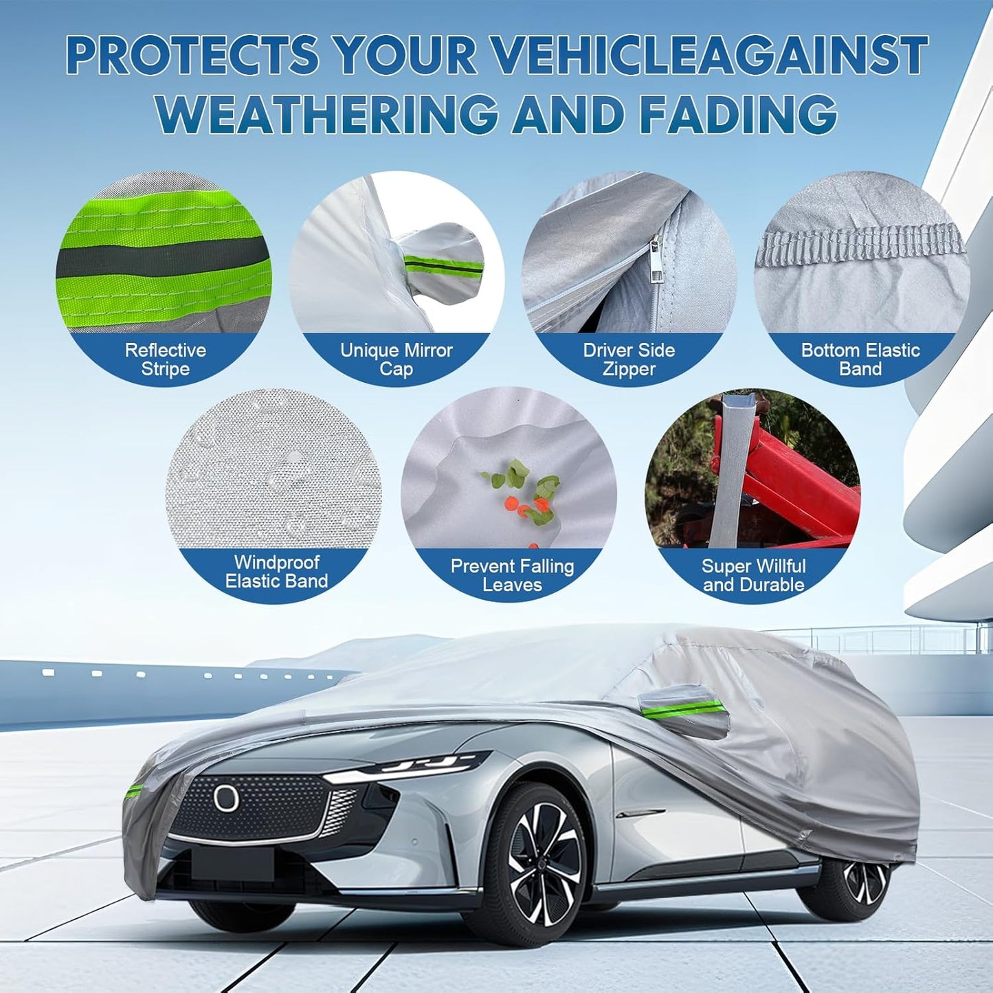 KEYOOG Truck Pickup Car Cover, 6-layer All-weather Waterproof, Heavy Outdoor Car Cover, Universal in All Seasons, Snow Protection, Acid Rainproof, Sunscreen, UV Protection, length Up to 220 "- Silvery