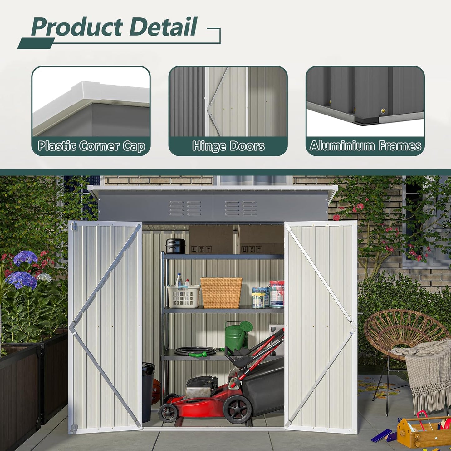 Outdoor Storage Shed,6X4 FT Metal Garden Shed with Lockable Doors & Slooping Roof,Updated Reinforced Door,Tool/Bike Sheds for Backyard, Patio, Poolside,Garage