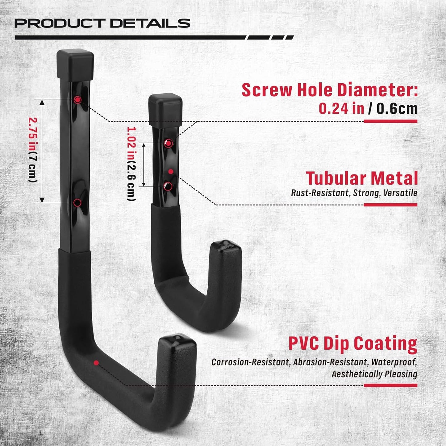 SEDY Heavy Duty Garage Storage Hooks: 4-Piece 6" & 3" Wall Mount J Utility Hooks Holds 88 LB, Large Metal Utility Hooks, Garage Storage Ladders for Bikes, Garden Tools