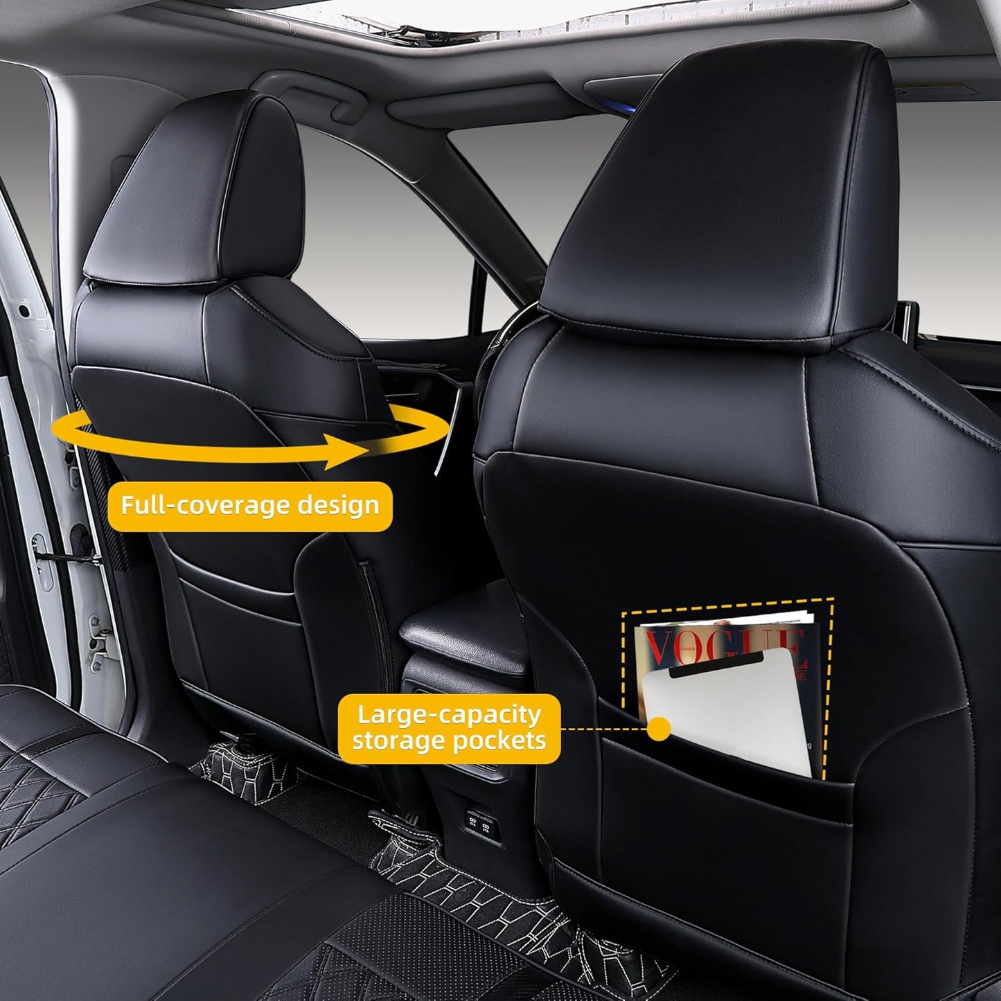 Custom Fit RAV4 Seat Covers for 2019-2025 Toyota RAV4 LE,XLE,XLE Premium,Limited Full Coverage Waterproof Leather Car Seat Covers Full Set(Black)