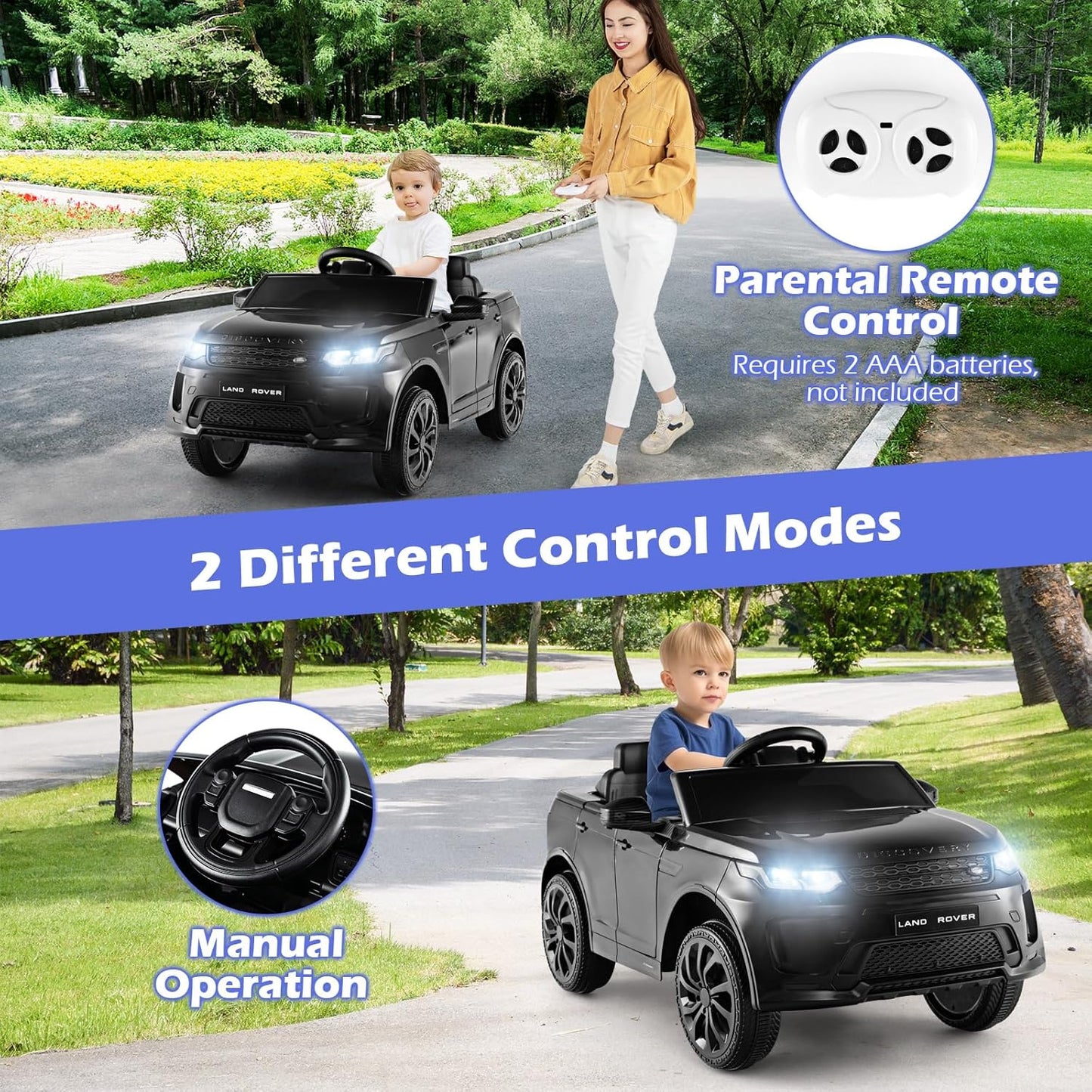 Costzon 12V Kids Ride On Car, Licensed Land Rover Electric Vehicle w/Remote Control, Lockable Doors, Slow Start System, LED Lights & Speed Switch Sound, Music & Horn, MP3 & USB (Black)