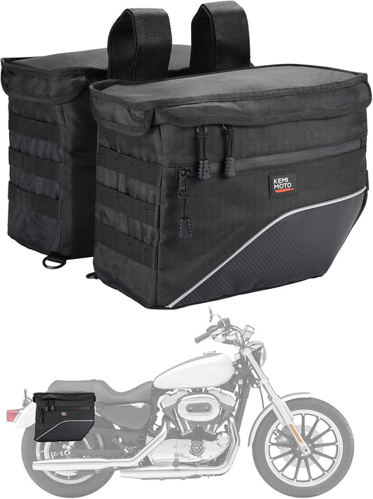 KEMIMOTO Upgrade Motorcycle Saddle Bags Middle-Sized Throw Over Saddlebags Orange Liner Scooter Panniers 26L Universal Compatible with Softail Sportster Cruiser Motorbike Dirt Bike