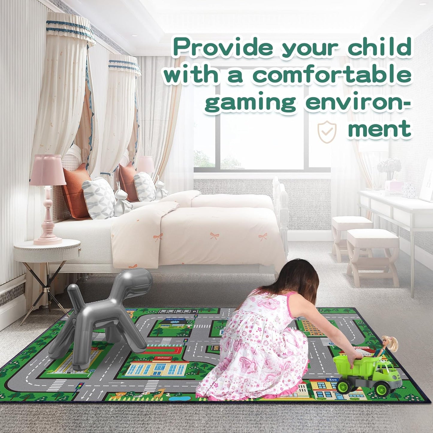 Play Mat 5'x 6'6" Car Rugs for Kids Toy Cars Kids Carpet City Pretend Play Non-Slip Washable