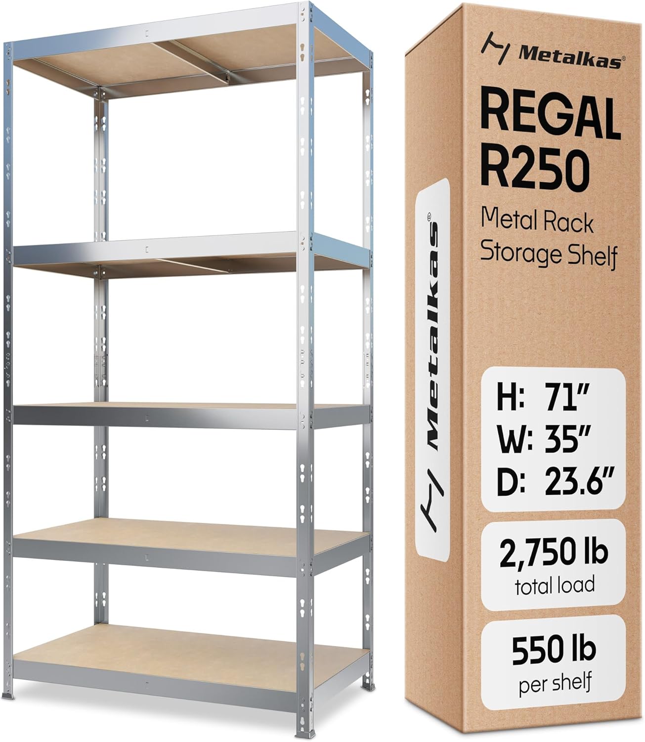 Storage Shelves: 5 Storage Shelves Heavy Duty w/ 2,750 lb Total Load Capacity, 550 per Storage Shelf, 71x35x24 | Perfect Solution for Your Storage Needs | Adjustable Shelving Unit