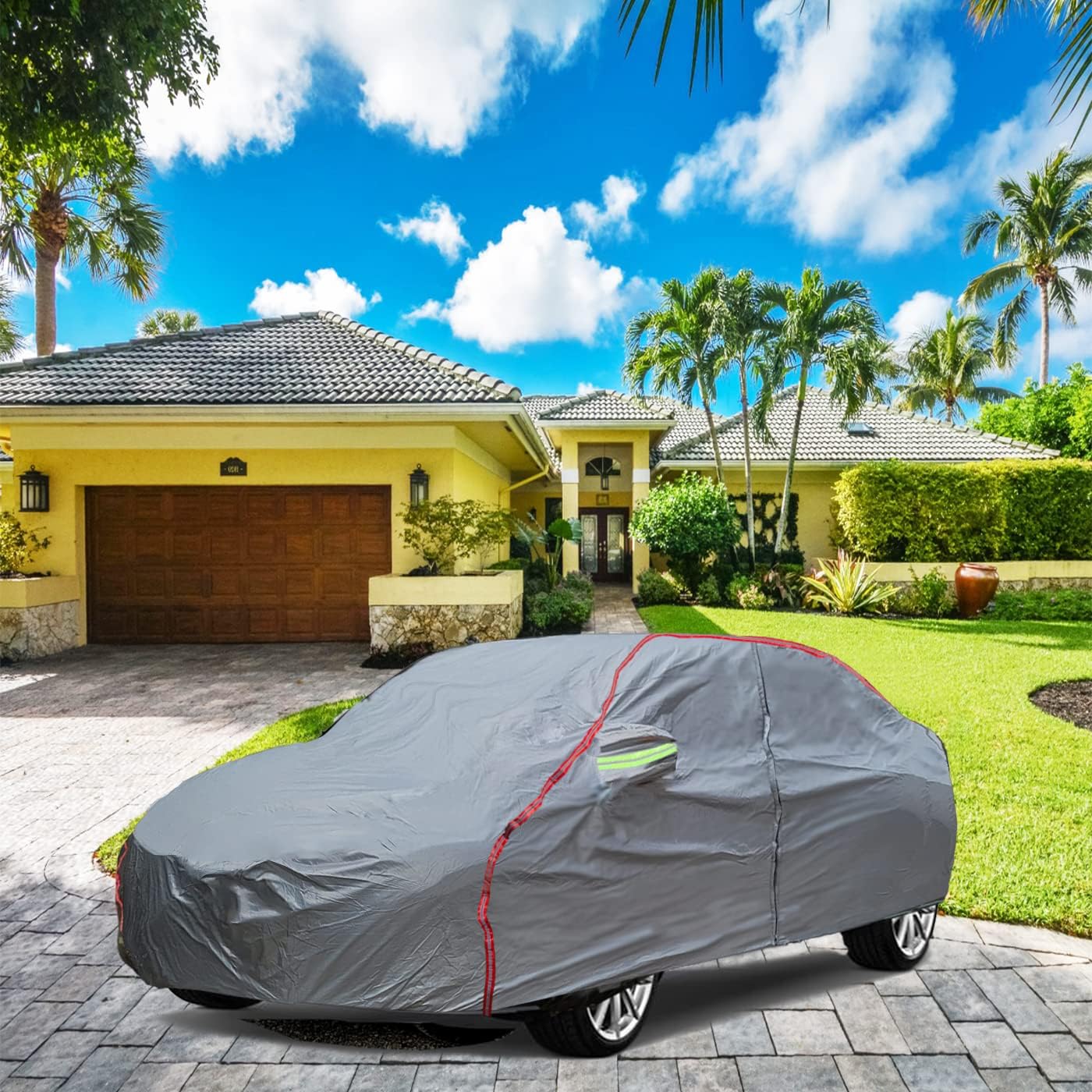 Car Cover,Fit for MPV, Breathable New Material for Sun Protection, Waterproof, UV Protection, Snow and Wind Protection, With Zipper Door, Suitable for Indoor and Outdoor Use (199"-210")C16 Gray