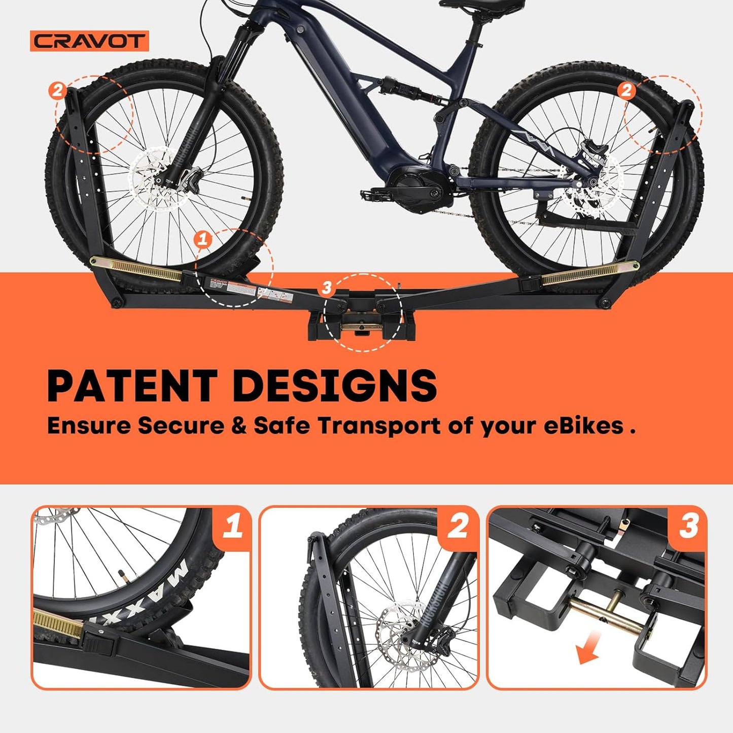 MagRack X1 Hitch 1 Ebike Rack, 100 lbs Capacity Electric Bike Carrier with 2 Arms, Foldable Bike Racks for Tow Hitch Up to 3.5-in Fat Tire 2" Receiver w/Lock