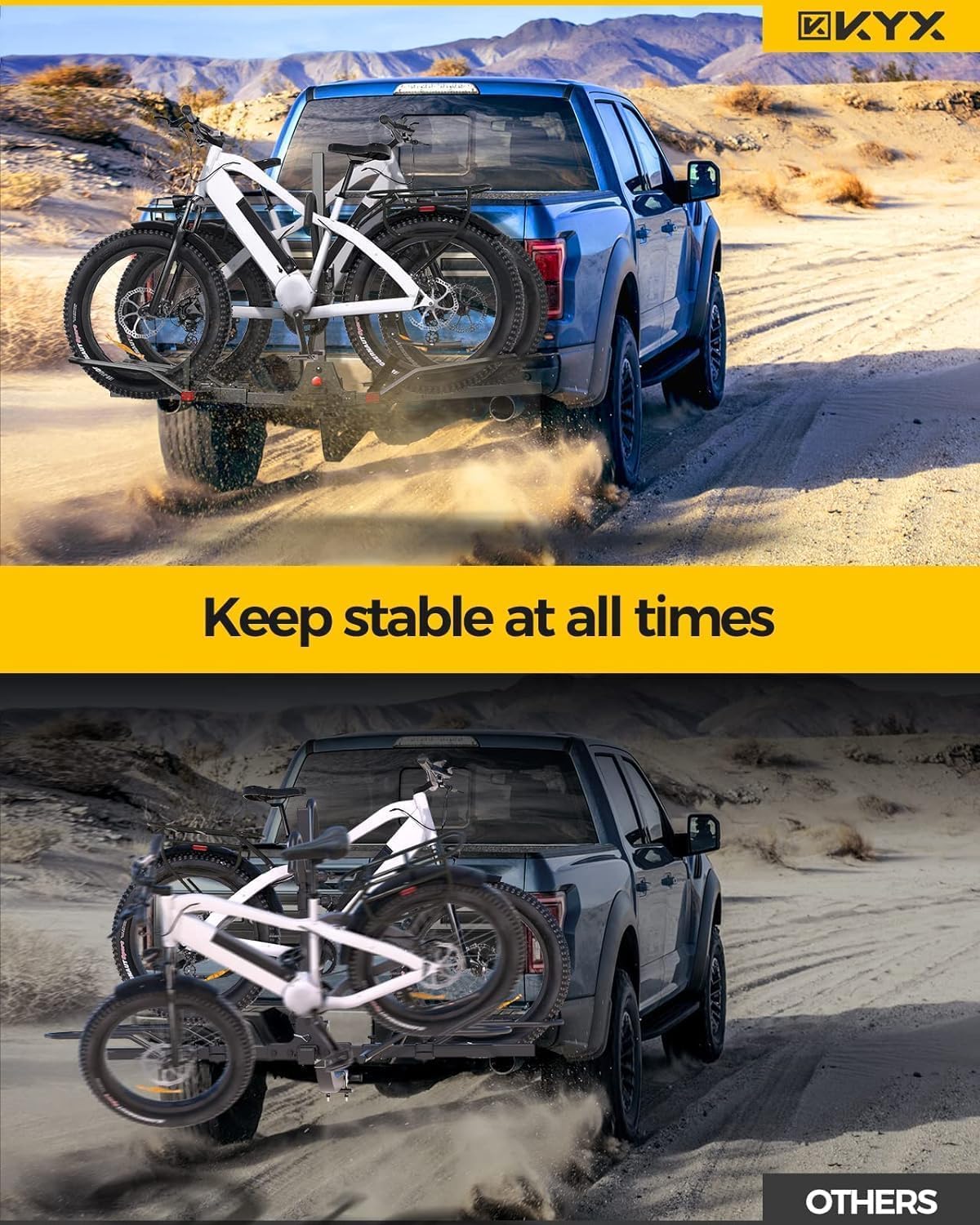 KYX 220 lb Hitch Mounted E-Bike Rack, 2-Bike Rack Hitch Mount Platform Style for Cars Trucks SUVs Minivans, fits MTB Gravel Road Bike with Up to 5-inch Fat Tire Carrier Rack - 2" Hitch Receiver