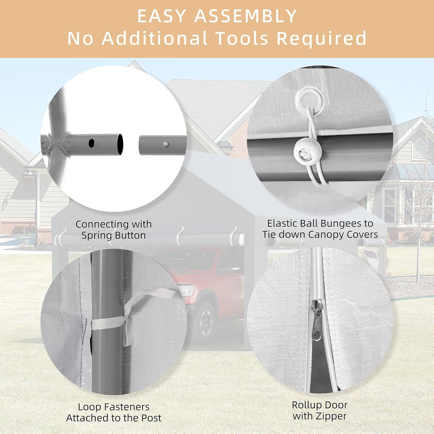 JY QAQA Carport, 12x20 FT Heavy Duty Carport Reinforced Steel Poles with Removable Sidewalls & Doors,Roll-up Windows Car Canopy with Sandbags and All-Season Tarp for Car Boat Truck Motorcycle/White