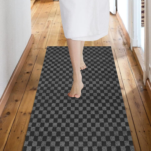 Custom Size Backed Non-Slip Area Rugs Runner, Easy Clean, Waterproof Runner Rugs for Hallway Entryway, Kitchen, Laundry, 4FT x 62FT, Gray Checkered