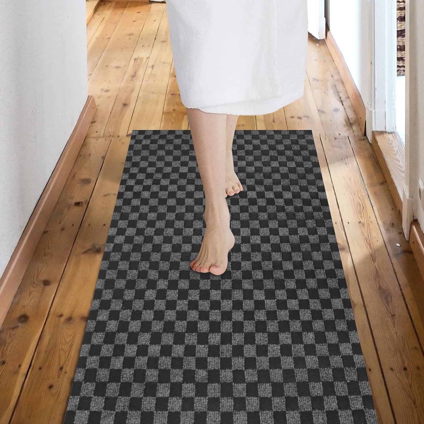 Custom Size Backed Non-Slip Area Rugs Runner, Easy Clean, Waterproof Runner Rugs for Hallway Entryway, Kitchen, Laundry, 3FT x 6FT, Gray Checkered